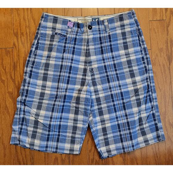 American Eagle Outfitters Shorts Men Size 32 Plaid Multi-Color Blue Plaid - Picture 13 of 14